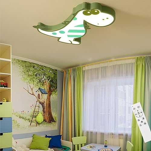 DOCJX LED Kinder Deckenleuchte Kinderzimmerlampe Cartoon Dinosaurier Lampe Dimmbar Kinderlampe Fernbedienung 36W Junge Mädchen Schlafzimmerlampe Deckenlampe Wohnzimmer Lampen (Color : Green, Größe : von DOCJX