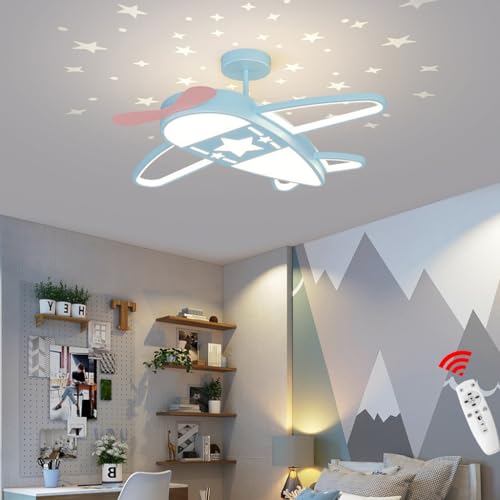 DOCJX LED Kinderzimmer Pendelleuchte Flugzeug Deckenleuchte Kinderlampe Modern Fernbedienung Dimmbar Kronleuchter Beleuchtung Schlafzimmer Wohnzimmer Arbeitszimmer Esszimmer Jungen Und Mädchen (Color von DOCJX