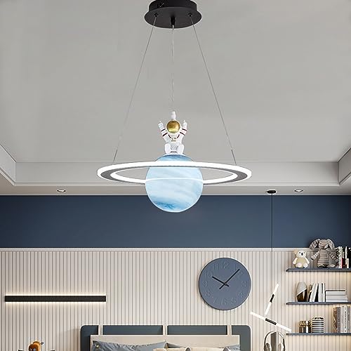 DOCJX Modern Kinderzimmer Kronleuchter Dimmbar Planet Hängelampe LED Mit Fernbedienung Pendelleuchten Wohnzimmer Hängeleuchten Jungen Mädchen Schlafzimmer Lampen Astronaut (Color : Infinite dimming, von DOCJX