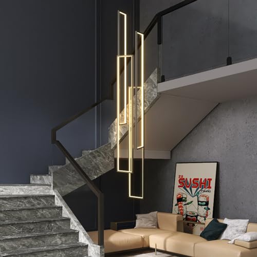 DOCJX Modern LED Pendelleuchte Geometrie Hängeleuchte Treppenhaus Hängelampe Kronleuchter Treppenleuchte Pendellampe ​Höhenverstellbar Deckenleuchte Esstisch Treppe Wohnzimmer （4FLAME-100CM） von DOCJX