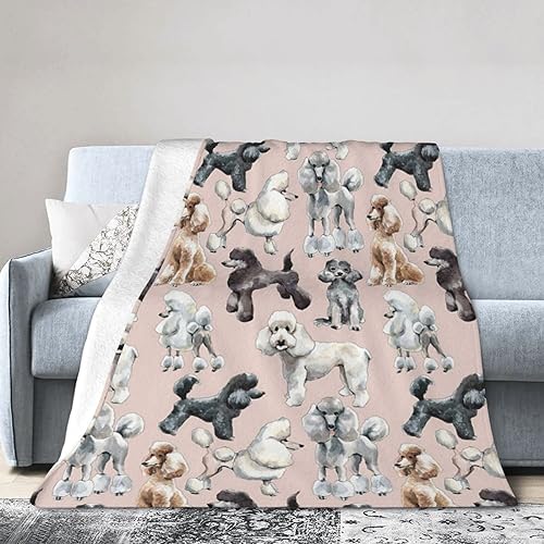 Überwurfdecke mit Pudel-Hunde-Aufdruck, warm, gemütlich, weich, für Couch, Bett, Sofa, Reisen und Geschenk, leichte Fleecedecke, flauschige Decken, Flanelldecken von DOFFO