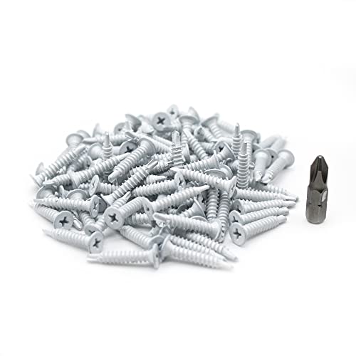 DOJA Barcelona | Phillips Bohrschraube mit PH2 Bohrspitze | Schneidschrauben | Blechschraube | Flachkopf | 4,2 x 23 | Packung 100 | Weiß | Selbstbohrende Schraube für Metall, Kreuzschlitzschrauben von DOJA Barcelona