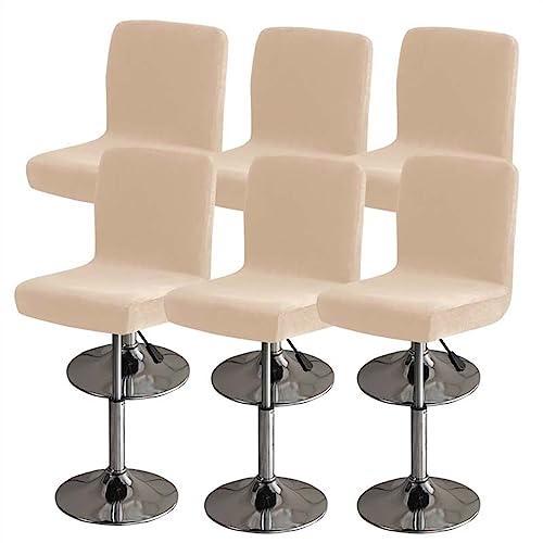 DOLIJA Stretch-Samt-Stuhlbezüge für Barhocker, niedrige Rückenlehne, maschinenwaschbar, rutschfeste Stuhlschutzbezüge für Moderne Bar, Büro, Küche, Esszimmerstuhl (Color : Beige, Size : 6) von DOLIJA