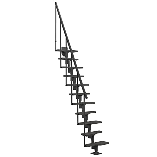 DOLLE Mittelholmtreppe Atlanta | 11 Stufen | Geschosshöhe 228 – 300 cm | Geradelaufend | Unterkonstruktion und Stufen: Anthrazit (RAL 7016) | Stufen: Buche Multiplex | inkl. Geländer | Nebentreppe von DOLLE