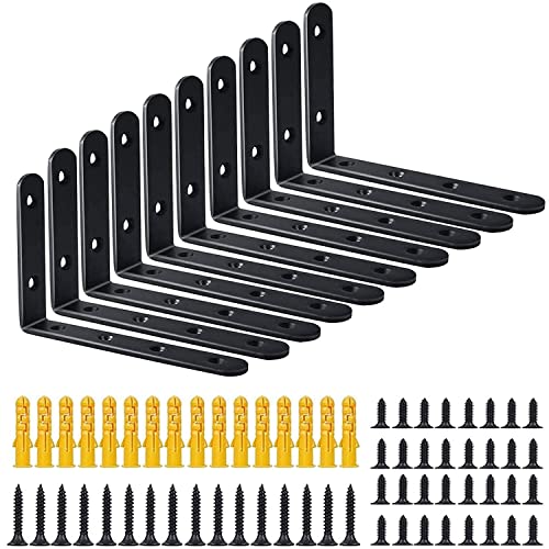 DOMI PRO Winkel Regal, 10 Stück L förmige 90 Grad Recht Winklige Halterung, 125 x 75 mm Metall halterungen, Schwarz Regalhalterung Eckregal für Zuhause, Büro, Garten (mit Schrauben) von DOMI PRO