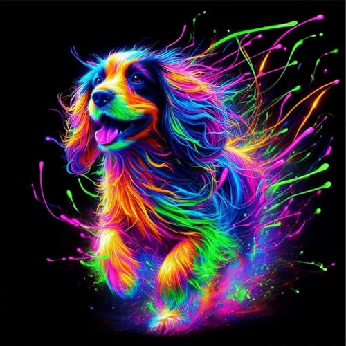 DOMROM Bunter Hund Diamond Painting Kits Erwachsene, 5D Tier Diamant Painting Bilder, DIY Diamond Art Painting Kit Full Drill Digitales Diamant Gemälde Stickerei für Gift Home Wall Decoration 30x30cm von DOMROM