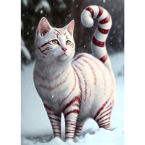 DOMROM Diamant Painting Bilder Katze, Schnee Diamant Painting Set für Erwachsene, Winter Diamant Painting Bilder Vollbohrer Malen nach Zahlen Diamant Anfänger für Gift Wall Decoration 30x40cm von DOMROM