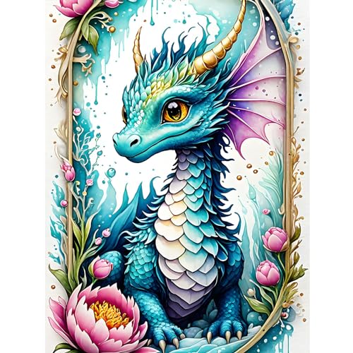 DOMROM Drache Diamond Painting Kits Erwachsene, 5D Blumen Diamant Painting Bilder, DIY Diamond Art Painting Kit Full Drill Gem Digitales Diamant Gemälde Stickerei für Gift Home Wall Decoration 30x40cm von DOMROM