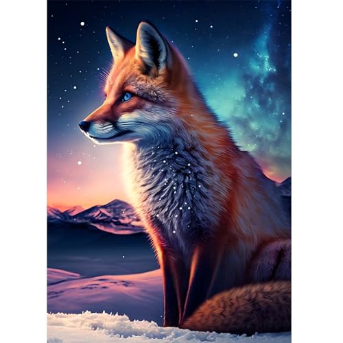 DOMROM Fuchs Diamond Painting, Tier Diamant Painting Bilder Erwachsene, Aurora Borealis Diamant Malerei Kits DIY 5D Diamant Art Painting Strass Stickerei Malerei Painting Set für Home Décor 30x40cm von DOMROM