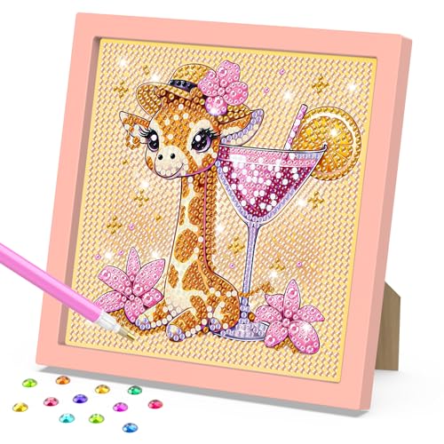 DOMROM Giraffe Diamond Painting Kinder mit Rahmen, Tier Diamond Painting Set Full Mosaic Making für Mädchen & Jungen Erwachsene, 5D Diamant Malerei Diamant Painting Bilder Arts Craft für Home Decor von DOMROM