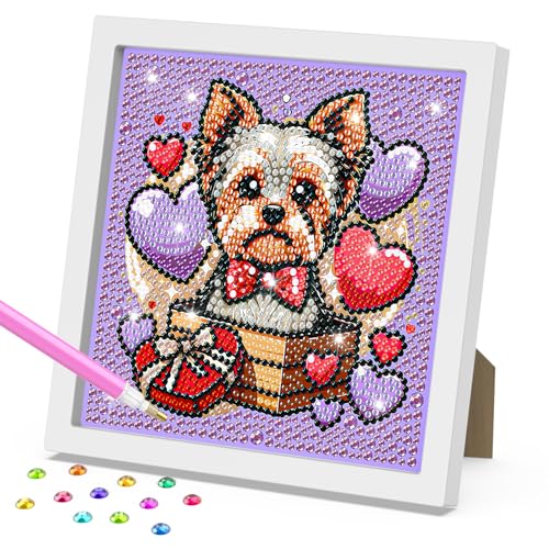 DOMROM Hund Diamond Painting Kinder mit Rahmen, Schnauzer Diamond Painting Set Full Mosaic Making für Mädchen & Jungen Erwachsene, 5D Diamant Malerei Diamant Painting Bilder Arts Craft für Home Decor von DOMROM