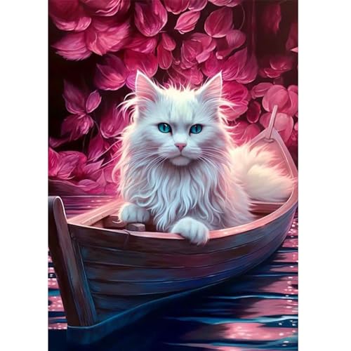 DOMROM Katze Diamond Painting, Blumen Diamant Painting Bilder Erwachsene, Tier Diamant Malerei Kits Kinder 5D Cat Diamant Art Painting Strass Stickerei Malerei Painting Set für Home Décor 30x40cm von DOMROM