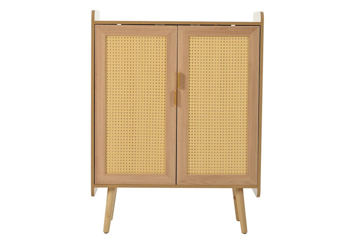 DOPWii Beistellschrank Sideboard Kommode mit 2 Türen,Verstellbaren Regalböden,80×35×105,5cm "Geflochtenem Rattan-Design Schuhschrank mit Massivholzfüßen" von DOPWii