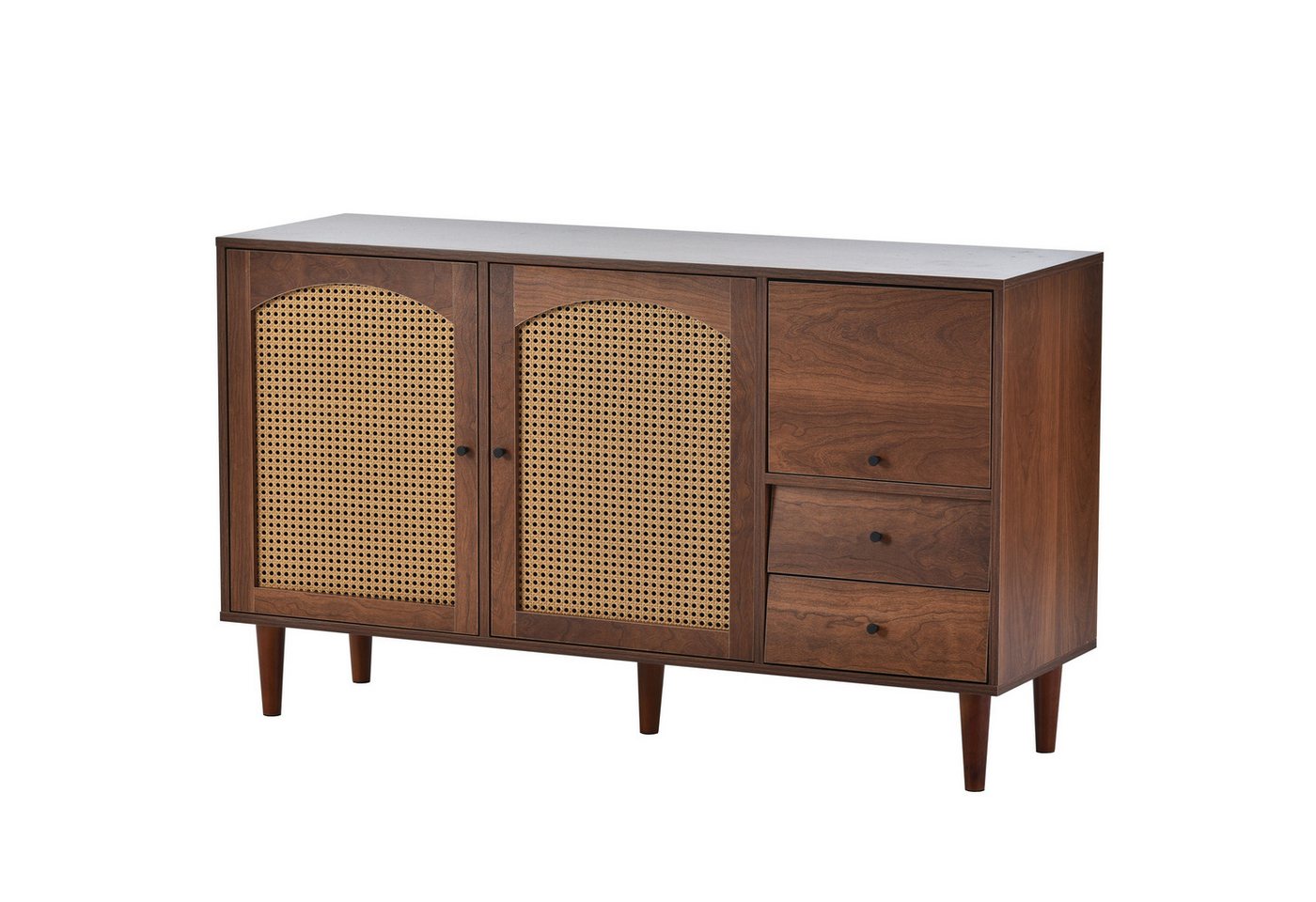 DOPWii Beistellschrank Sideboard Mit Rattan Einsatz, Breite 130 cm,130*75.5*40 cm Beistellschrank mit drei Türen und zwei unregelmäßigen Schubladen von DOPWii