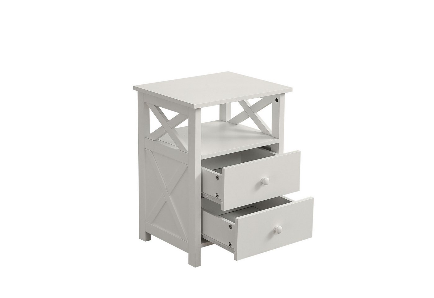 DOPWii Nachtschrank Nachttisch mit 2 Schubladen und einem Fach,Holz, Spanplatte,Weiß Stauraum im Wohnzimmer und Schlafzimmer,mit X-Form von DOPWii