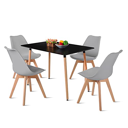 DORAFAIR Set mit Esstisch und Stühlen, 1 Tisch + 4 Stühle, nordisches Design, rechteckiger Küchentisch und Stühle, Grau von DORAFAIR