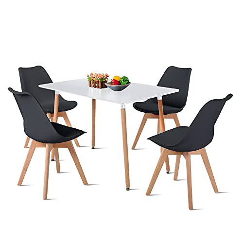 DORAFAIR Rechteckiger Esstisch und Stühle, 1 Tisch + 4 Stühle, nordisches Design, skandinavisches Design, Küchentisch und Stühle, Schwarz von DORAFAIR
