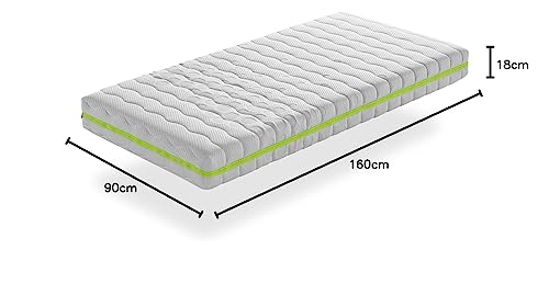 DORMISSIMO Matratze 90X160 KINDERDORMISSIMO Matratze Hohe 18 cm ZAFIR VISCO H2 - Viskoelastischer - Abnehmbarer Bezug - ideal für Ausziehbetten und Montessori-Betten von DORMISSIMO