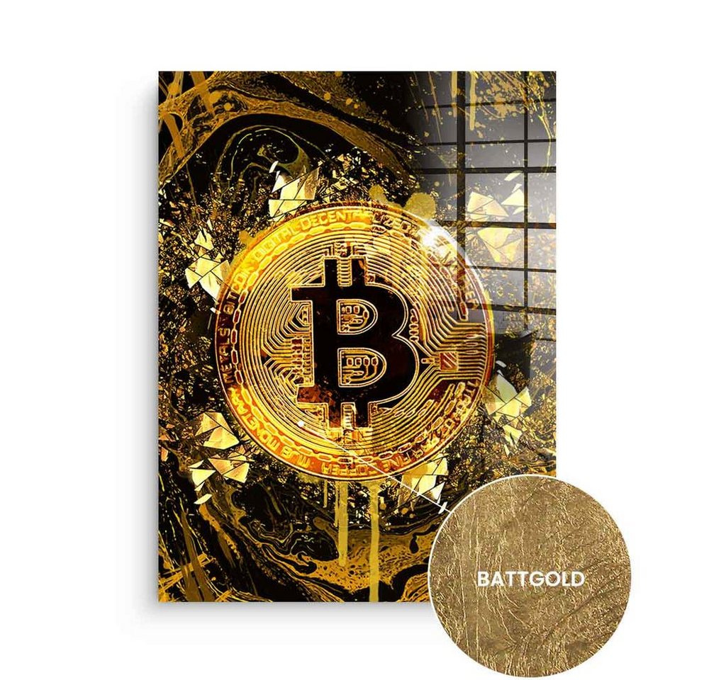 DOTCOMCANVAS® Acrylglasbild, Bitcoin und Crypto, Blattgoldbild, Gold, Hochkant, Schwarz von DOTCOMCANVAS®