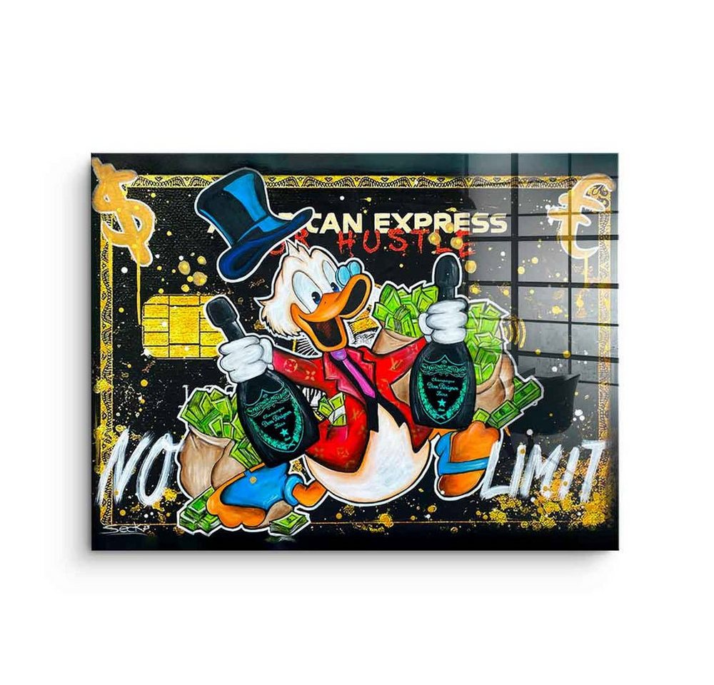 DOTCOMCANVAS® Acrylglasbild No Limit - Acrylglas, Acrylglasbild Dagobert Duck American Express No Limit comic Pop Art von DOTCOMCANVAS®