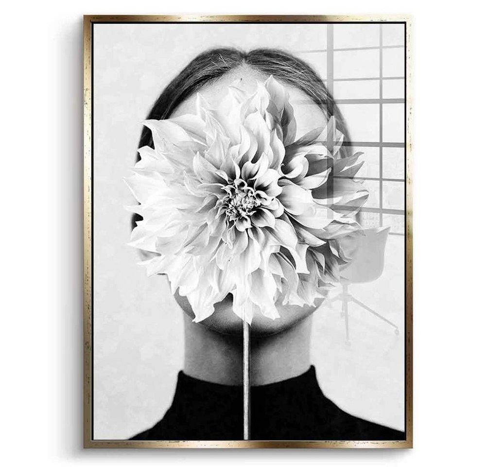 DOTCOMCANVAS® Acrylglasbild White flower - Acrylglas, Acrylglasbild grau schwarz weiß Blume Frau Mensch Portrait Wandbild von DOTCOMCANVAS®