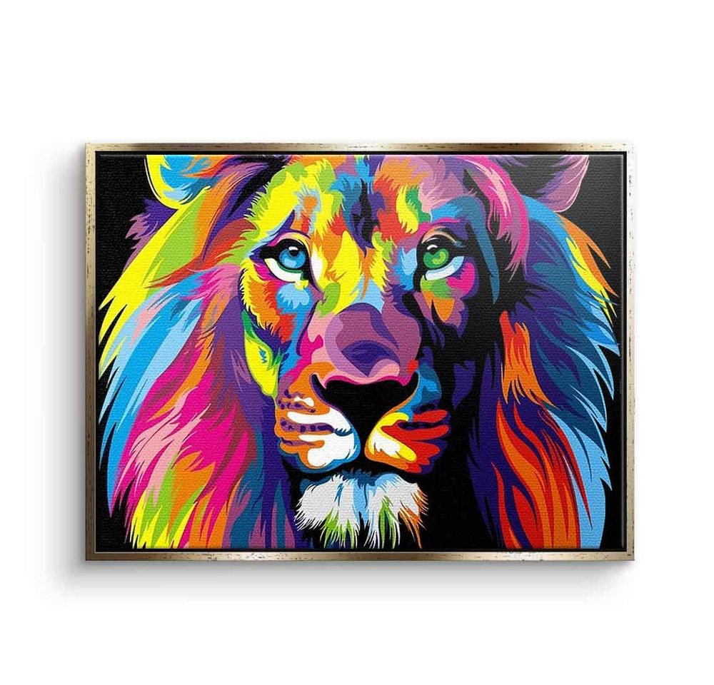 DOTCOMCANVAS® Leinwandbild, Leinwandbild Löwe Pop Art gemalt Neon Lion Natur und Tiere mit premium von DOTCOMCANVAS®