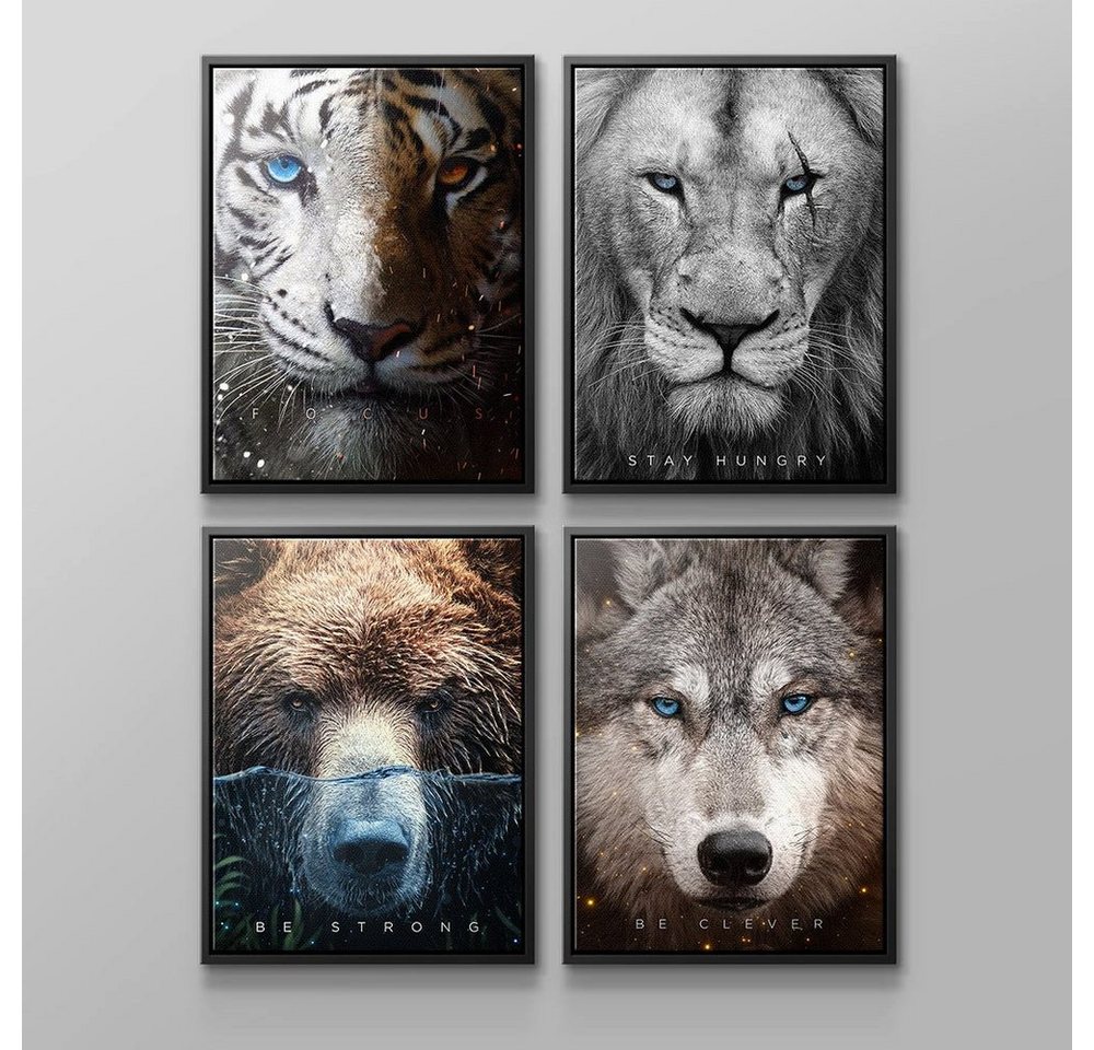 DOTCOMCANVAS® Leinwandbild ANIMAL FACE - Leinwand 4x, Deutsch, Reduziert - Wandbild Bundle - Animal Face von DOTCOMCANVAS®