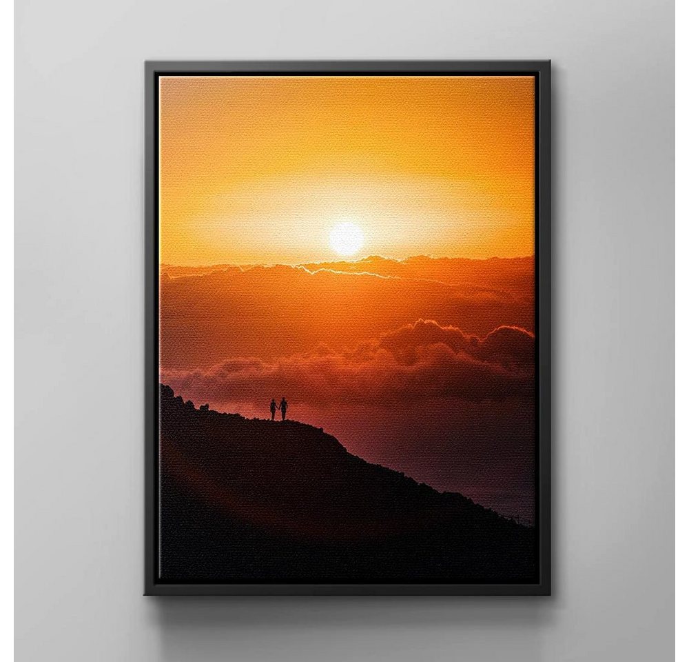 DOTCOMCANVAS® Leinwandbild Beautiful Sunset, Wandbild Natur Sonnenuntergang Berg Menschen Gelb rot schwarz Beaut von DOTCOMCANVAS®