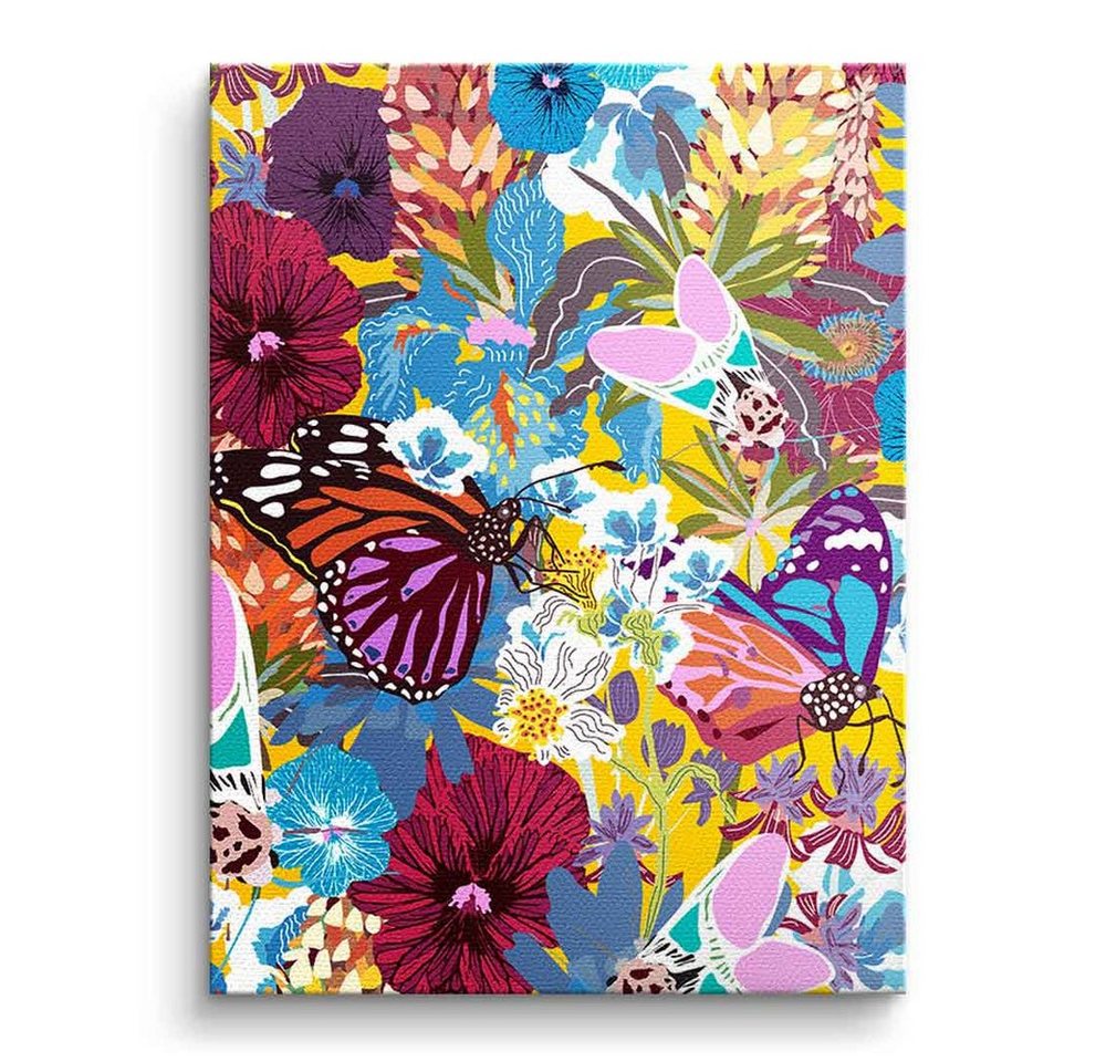 DOTCOMCANVAS® Leinwandbild Butterfly Spree, Leinwandbild Butterfly Spree Schmetterling Blumen floral Wandbild von DOTCOMCANVAS®