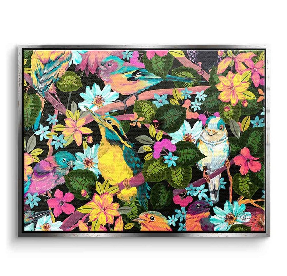 DOTCOMCANVAS® Leinwandbild Flowers and Birds, Leinwandbild Flowers Birds Blumen Vögel Tiere Pflanzen floral Wandbild von DOTCOMCANVAS®