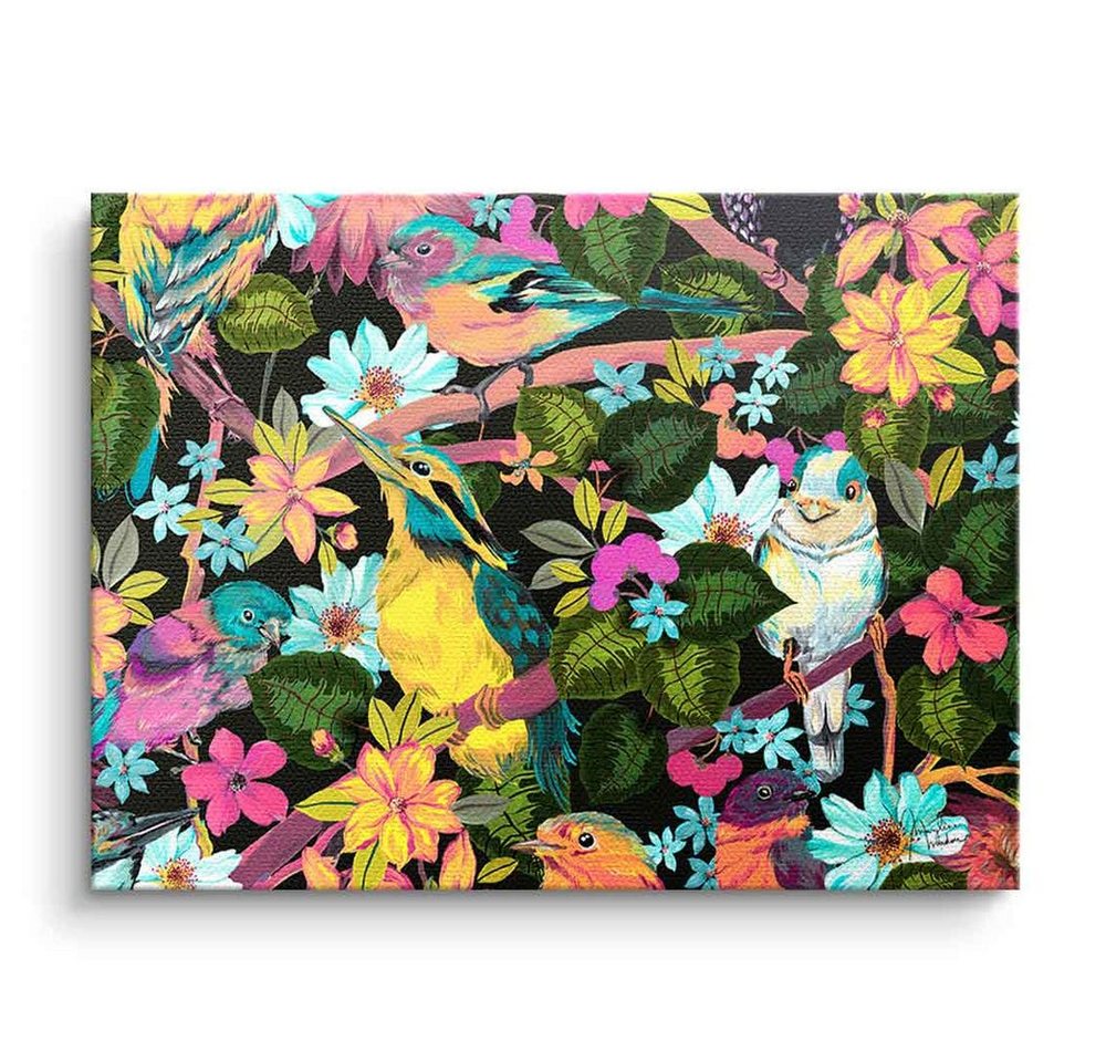 DOTCOMCANVAS® Leinwandbild Flowers and Birds, Leinwandbild Flowers Birds Blumen Vögel Tiere Pflanzen floral Wandbild von DOTCOMCANVAS®