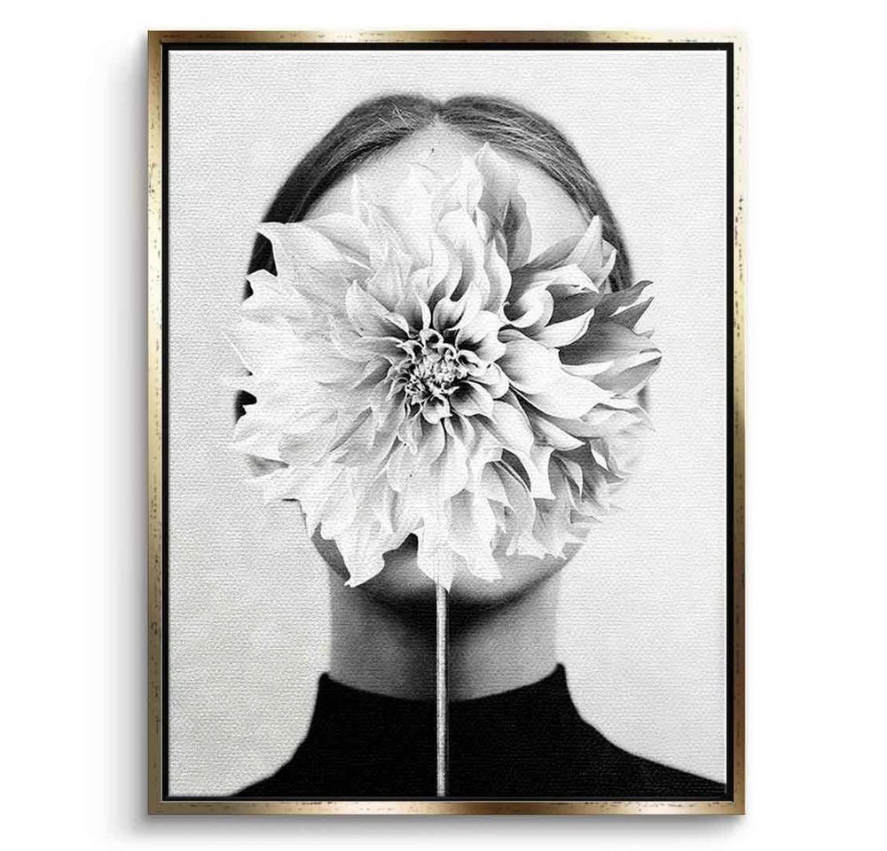 DOTCOMCANVAS® Leinwandbild White flower, Leinwandbild grau schwarz weiß Blume Frau Mensch Portrait Wandbild von DOTCOMCANVAS®