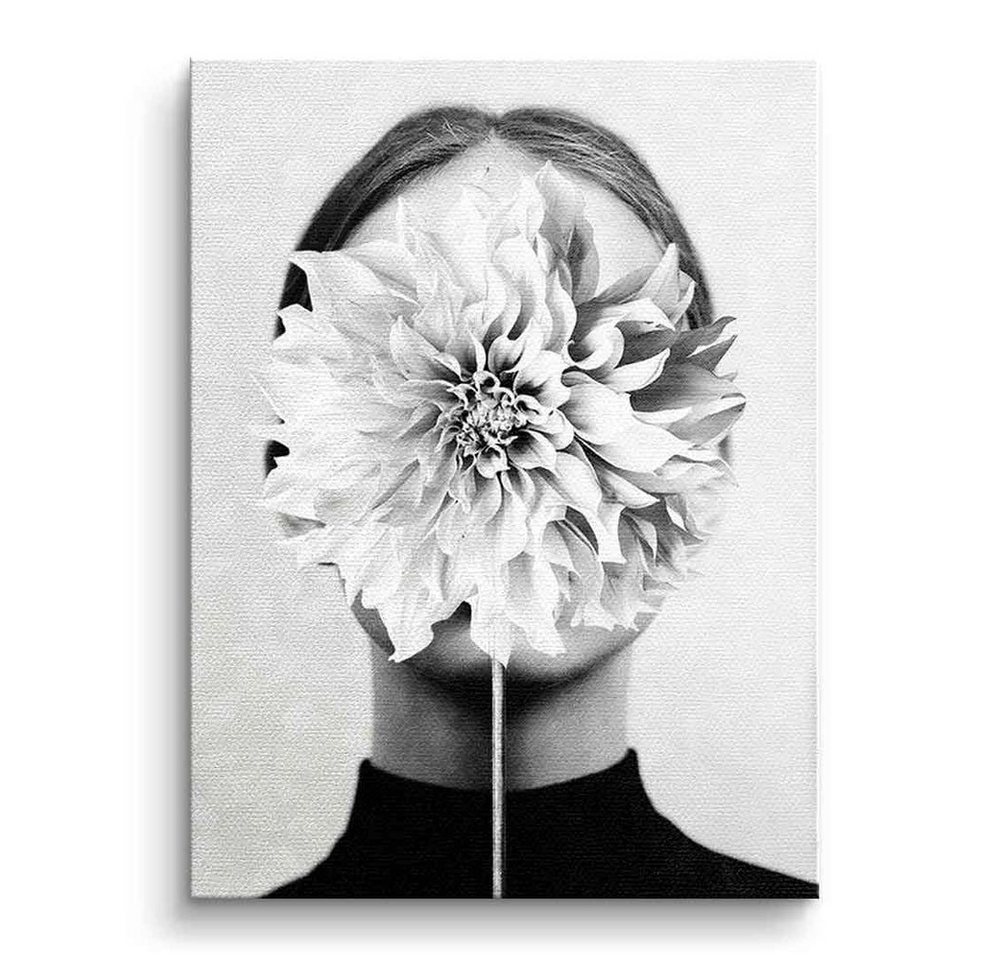 DOTCOMCANVAS® Leinwandbild White flower, Leinwandbild grau schwarz weiß Blume Frau Mensch Portrait Wandbild von DOTCOMCANVAS®