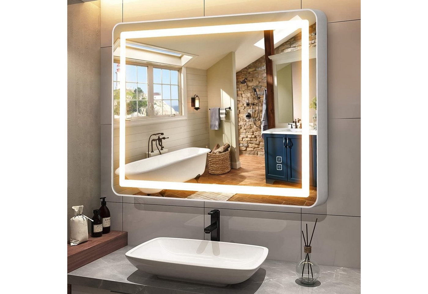DOTMALL Badspiegel mit Beleuchtung 80x60cm Anti-Beschlag 3 Farbtemperatur Licht von DOTMALL