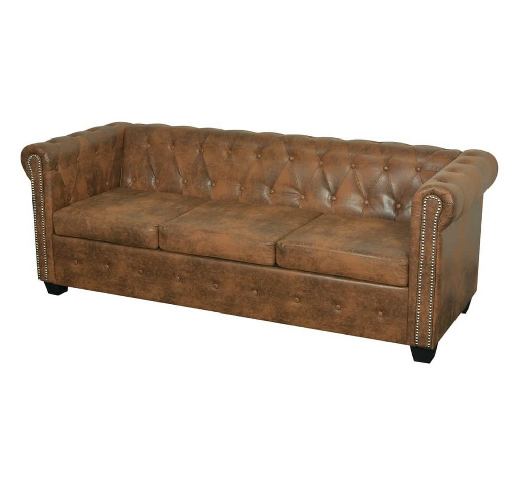 DOTMALL Chesterfield-Sofa 3-Sitzer antik braun, mit Knopfheftung und Nietenverzierung von DOTMALL