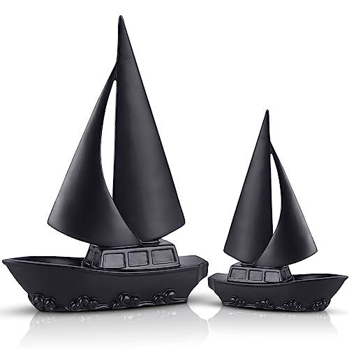 DOVDOV Segelboot-Statue und Skulptur 2er-Set, schwarze Wohnkultur, moderne Segelboot-Dekor, Küstenstil-Dekor, geeignet für Büro, Bücherregal, Diele, Bücherregal-Dekor von DOVDOV