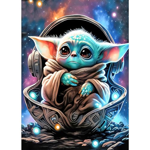 DPHERO 5D Diamond Painting Baby Yoda Diamant Painting Bilder Cartoon Diamond Kunst Erwachsene Yoda Diamond Painting DIY Diamant Bilder Kinder Cross Stickerei Malerei Kits Wand Dekor 30x40cm von DPHERO