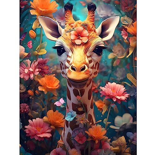 DPHERO DIY Giraffe Diamant Painting Bilder für Erwachsene Kinder,5D Blumen Diamond Painting Set,DIY Strass Bilder Giraffe Diamant Kunst Kits,Runde Steine Diamant Painting für Zuhause Dekor 30x40cm von DPHERO