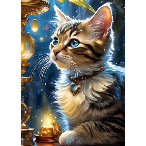 DPHERO Katze Diamant Painting Bilder für Erwachsene Anfänger,5D Kätzchen Diamond Painting Set,DIY Strass Bilder Fantasie Diamant Kunst Kits,Runde Steine Diamant Painting für Zuhause Dekor 30x40 cm von DPHERO