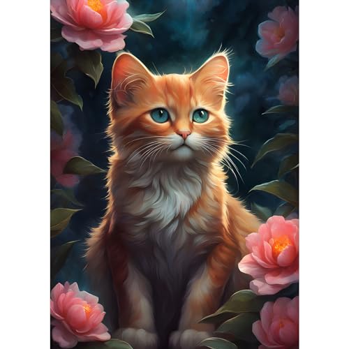 DPHERO Katze Diamant Painting Bilder für Erwachsene Kinder,5D Blumen Diamond Painting Set,DIY Strass Bilder Fantasie Diamant Kunst Kits,Runde Steine Diamant Painting für Zuhause Dekor 30x40 cm von DPHERO