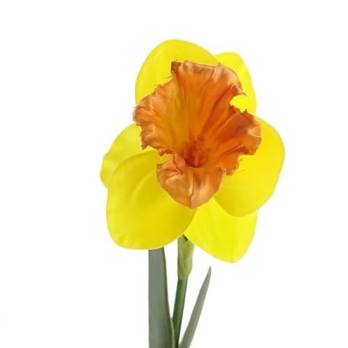 DPI Osterglocke - Narzisse Gelb & Orange mit Zwei Blättern 40 cm - Kunstblumen von DPI