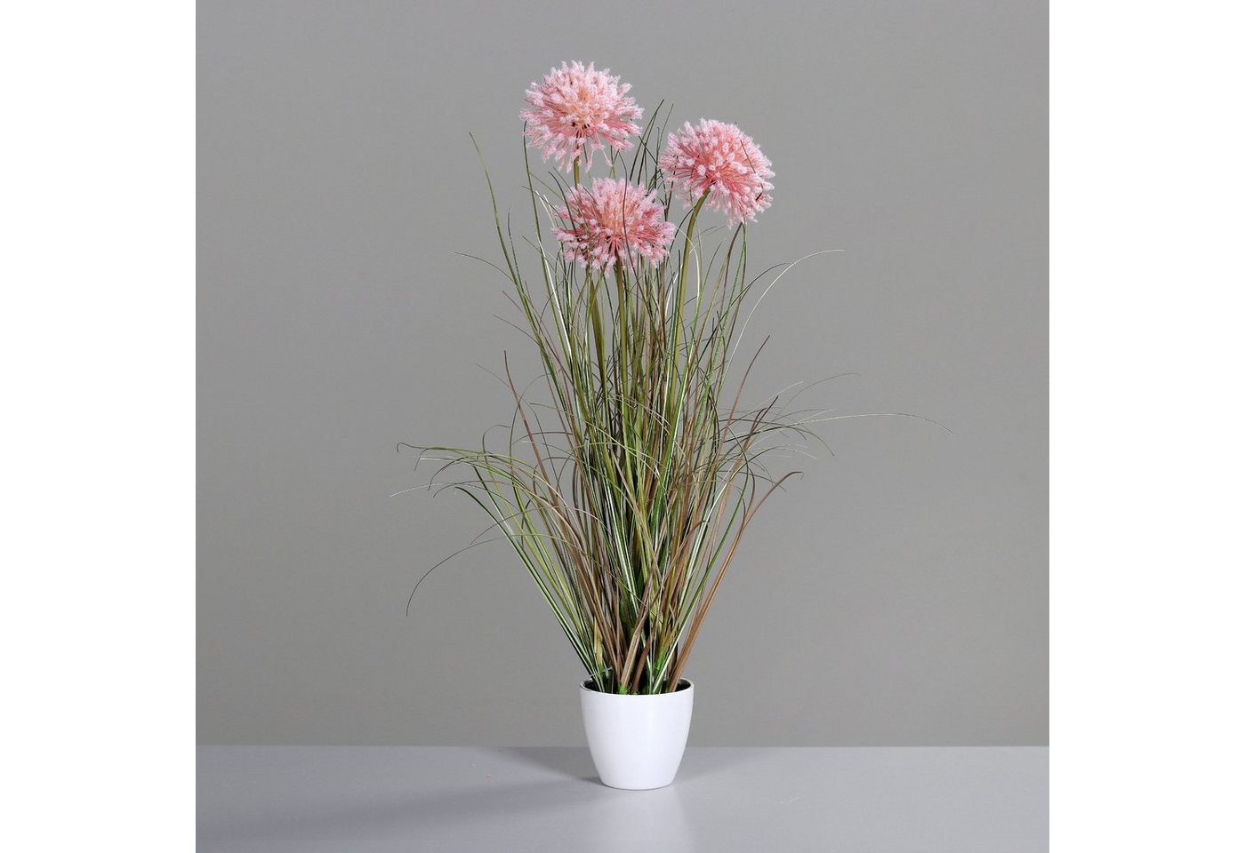 Kunstblume Gras mit Fruchstand, 60 cm, pink, im weißen Kunststofftopf, DPI von DPI
