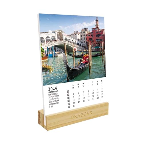 DRAEGER PARIS | Kalender auf Europa-Basis 2024 | 12 x 16,5 cm | Jahr 2024 | 7 Sprachen | Monatlicher Schreibtisch-Dekorationskalender | Bambusbasis | FSC®-zertifiziertes Papier | Pflanzentinten von DRAEGER PARIS 1886