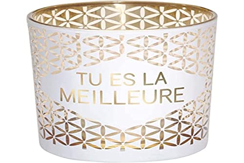 DRAEGER Paris - Teelichthalter Tu es la meilleure, Glas weiß und Gold, H 8 x L 7,5 cm von DRAEGER