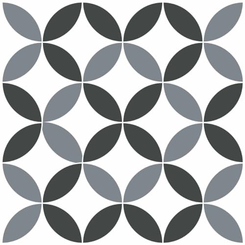 Draeger Paris – Fliesenaufkleber für Wandfliesen – Ideal für Küche und Bad – Set mit 6 quadratischen Aufklebern Rosetten grau und schwarz 15 x 15 cm von DRAEGER