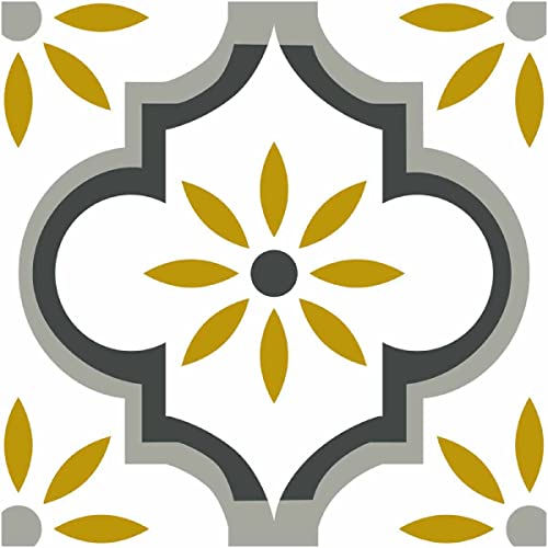 DRAEGER PARIS Paris Fliesenaufkleber für Wandfliesen Ideal für Küche und Bad Set mit 6 quadratischen Aufklebern mit Blumenmuster Ocker und Grau, 15 x 15 cm 75009164 Gelb und Grau von DRAEGER