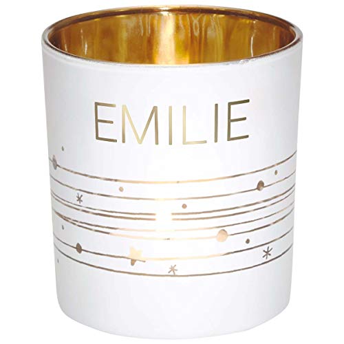 Draeger Paris Teelichthalter Emilie, Glas weiß und Gold, H8 x L 7,5 cm von DRAEGER