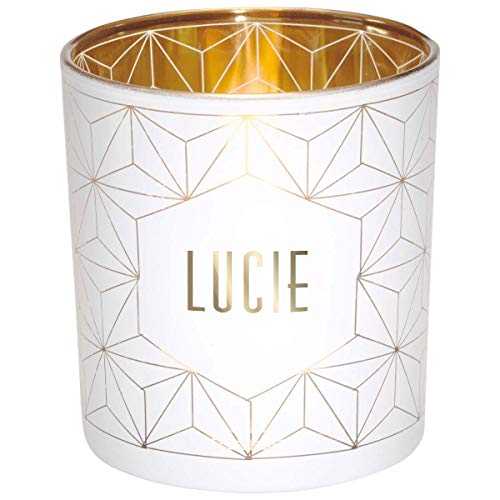 Draeger Paris - Teelichthalter Vornamen Lucie, Glas weiß und Gold, H8 x L 7,5 cm von DRAEGER