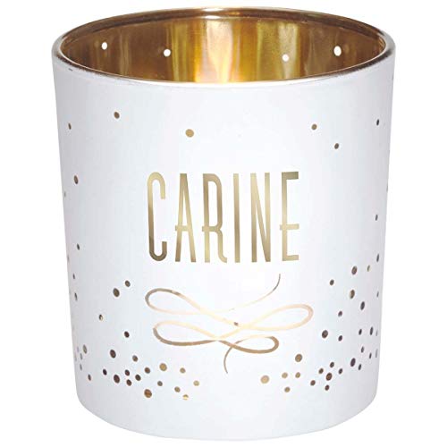 Draeger Paris - Teelichthalter mit Vornamen Carine, Glas weiß und Gold, H8 x L 7,5 cm von DRAEGER