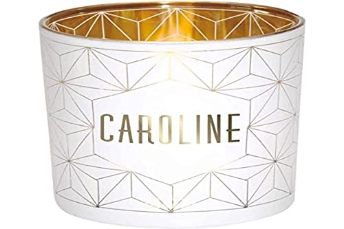 Draeger Paris – Teelichthalter mit Vornamen Caroline, Glas, weiß und Gold, H8 x L 7,5 cm von DRAEGER